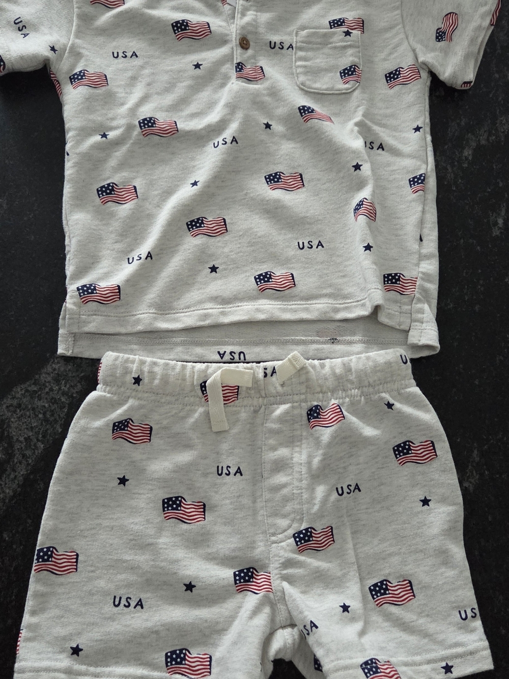 Kids USA Flag Print Set - White & Navy